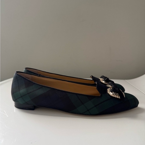 Talbots Blue & Green Blackwatch Tartan Plaid Flats with Rhinestones and Bows New - Picture 2 of 5